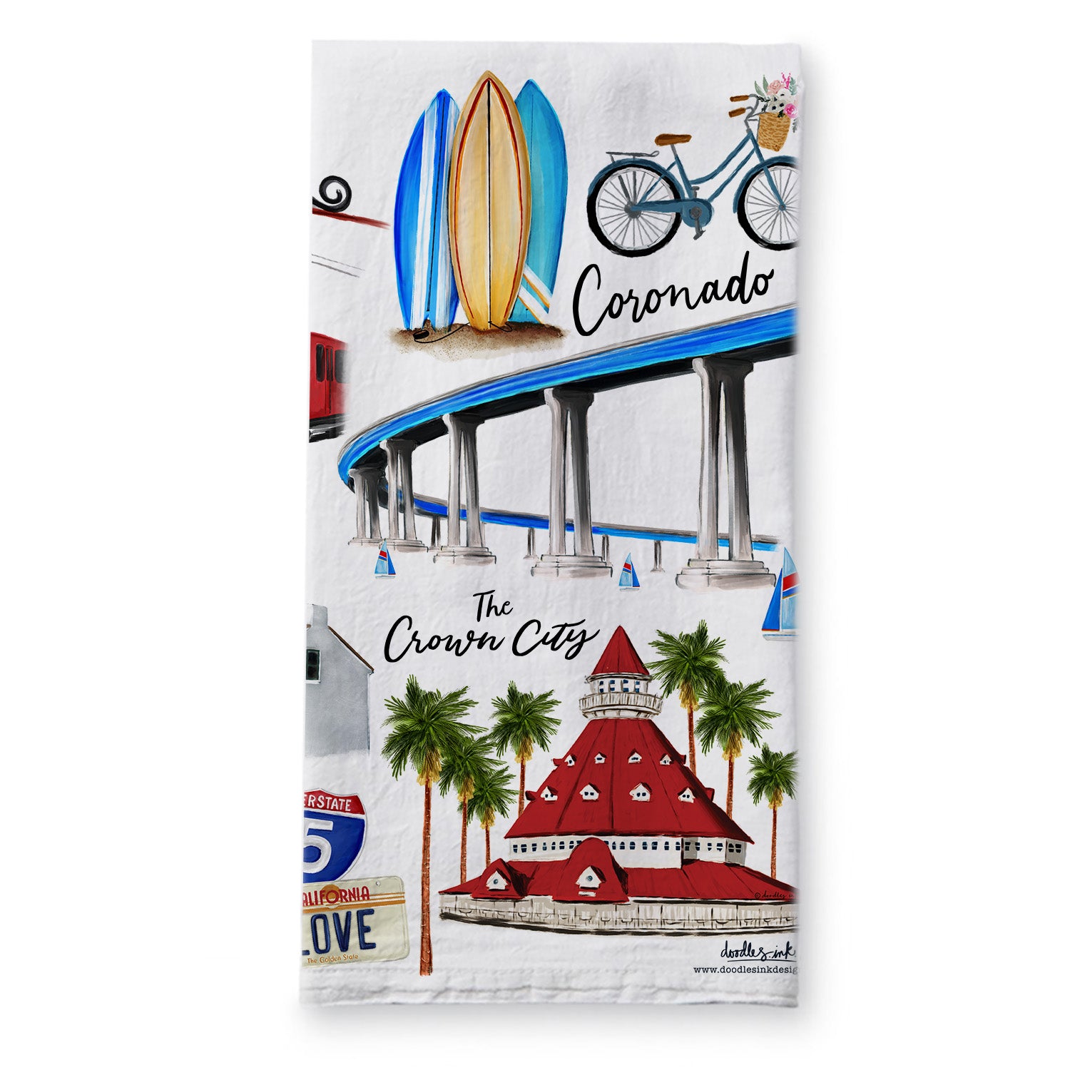 San Diego & Coronado Collage Tea Towel