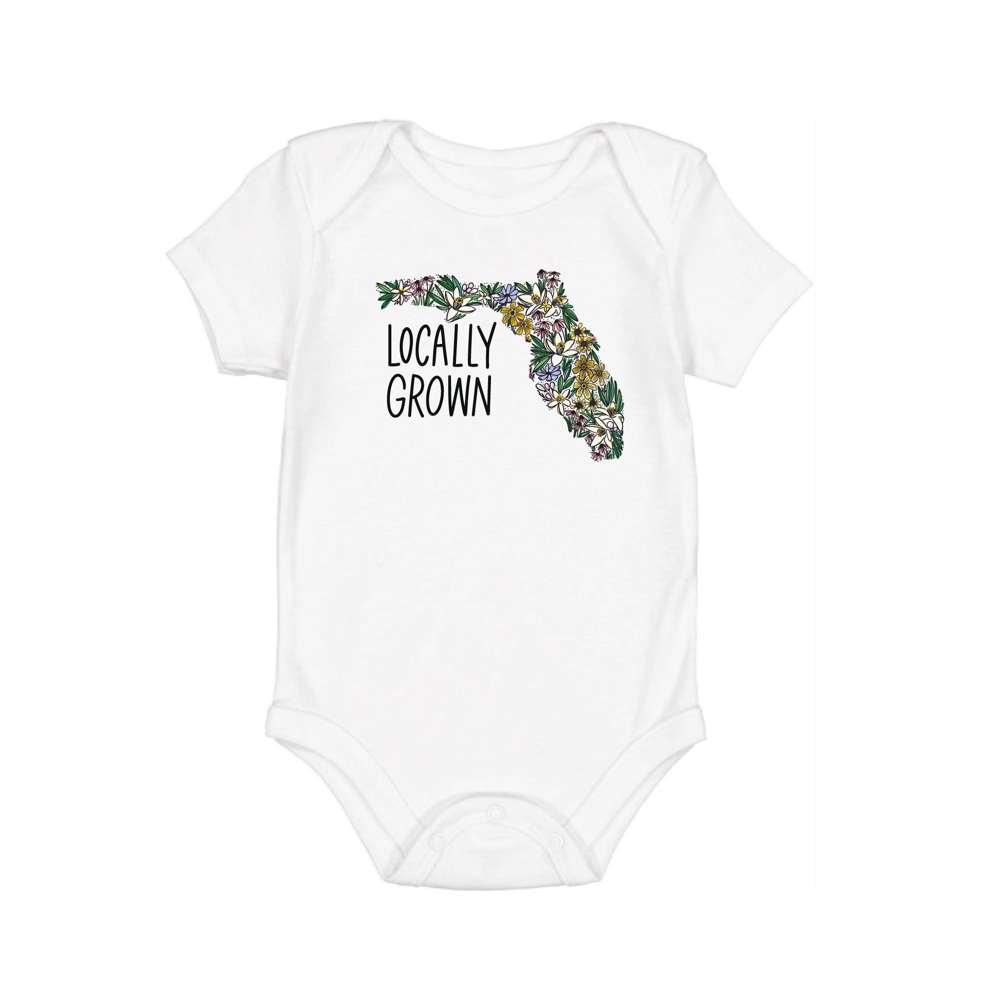 Florida Locally Grown Wildflower State Silhouette Baby Onesie
