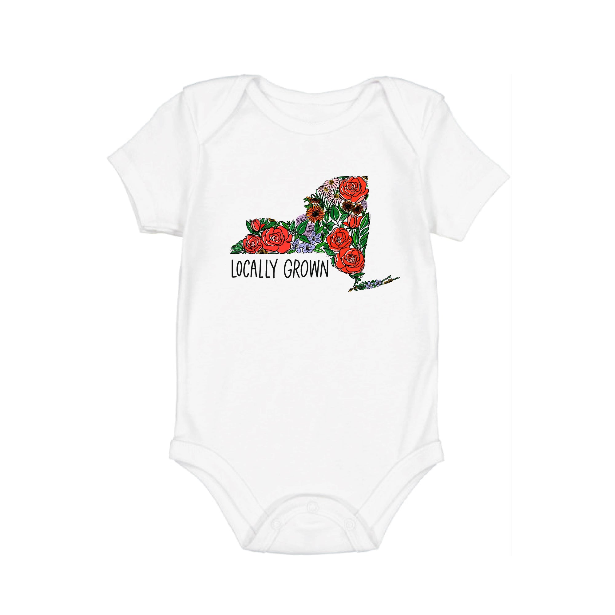 New York Locally Grown Wildflower State Silhouette Baby Onesie