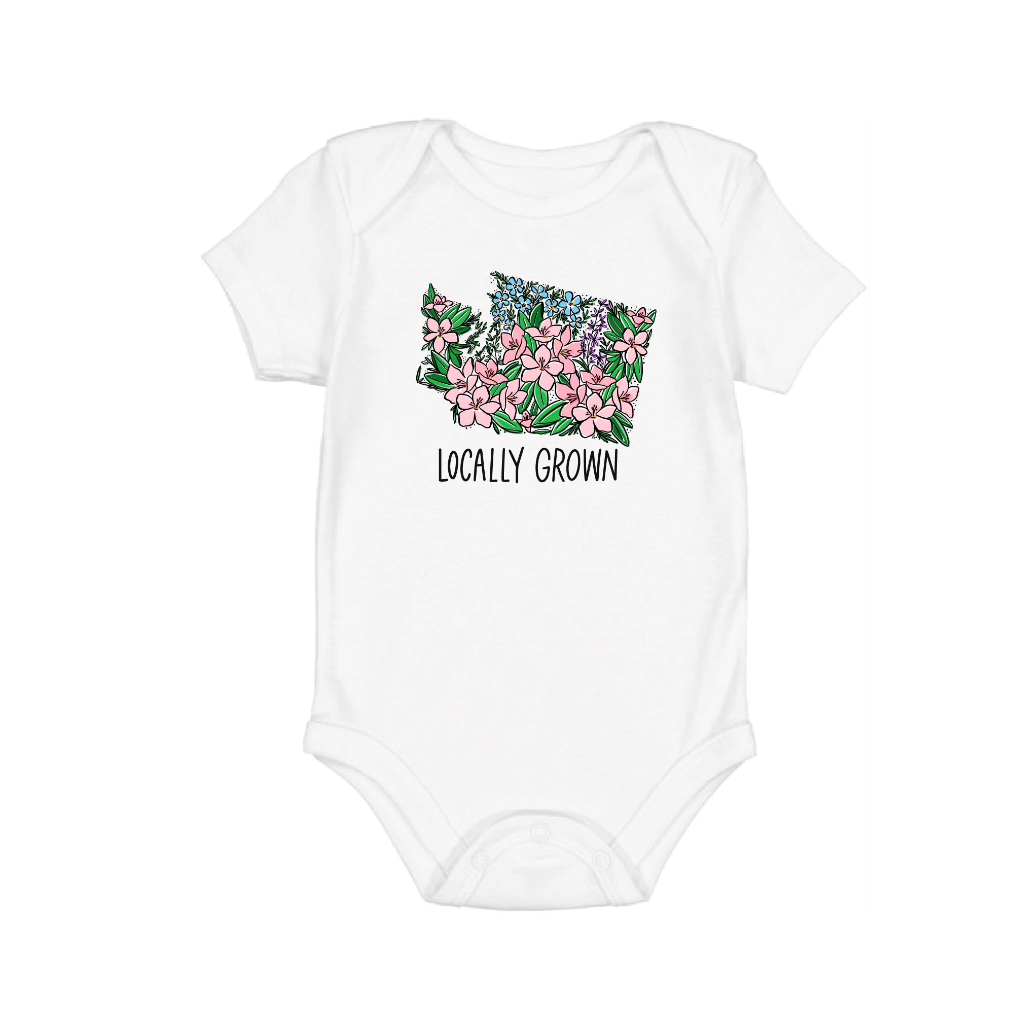 Washington Locally Grown Wildflower State Silhouette Baby Onesie