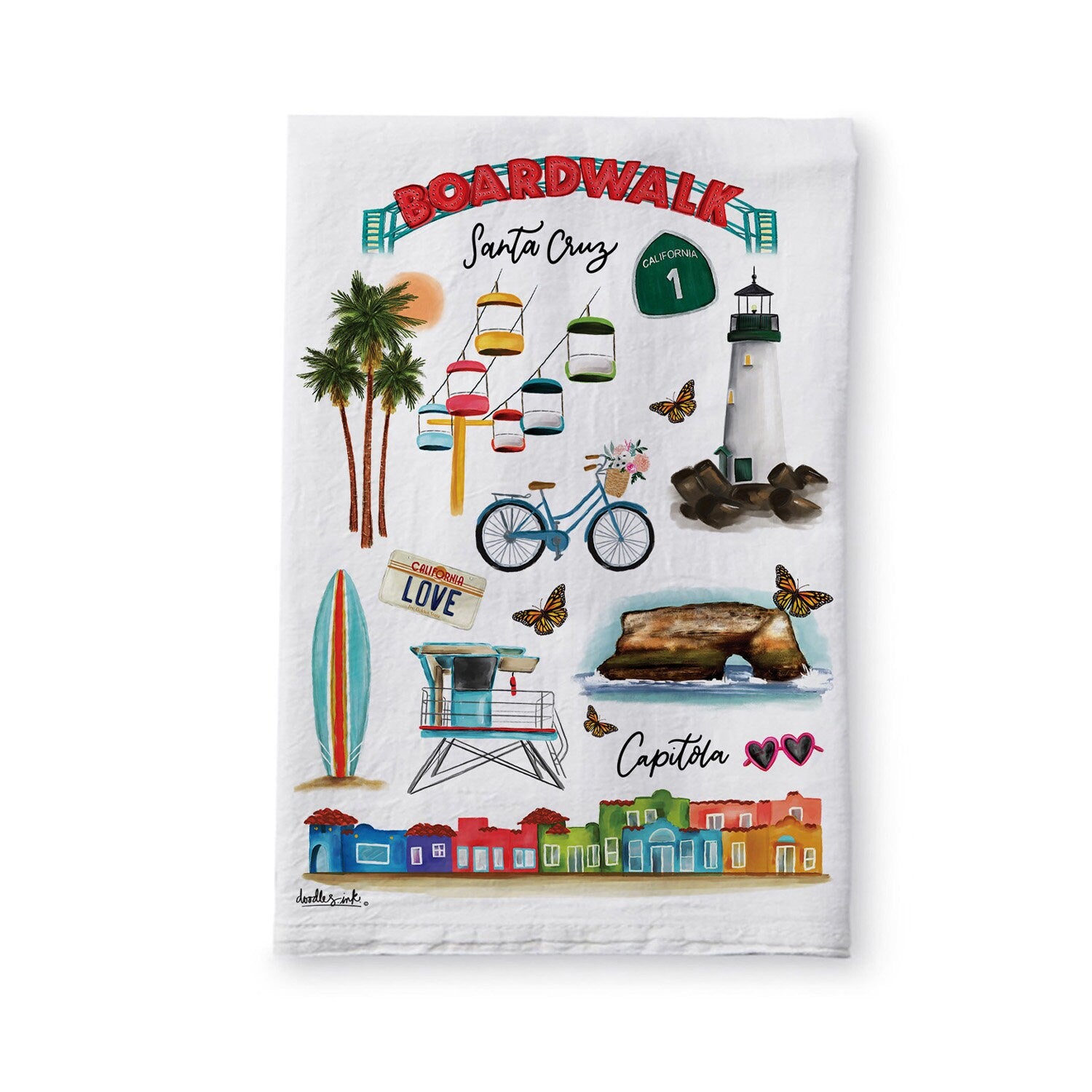 Santa Cruz & Capitola Collage Tea Towel