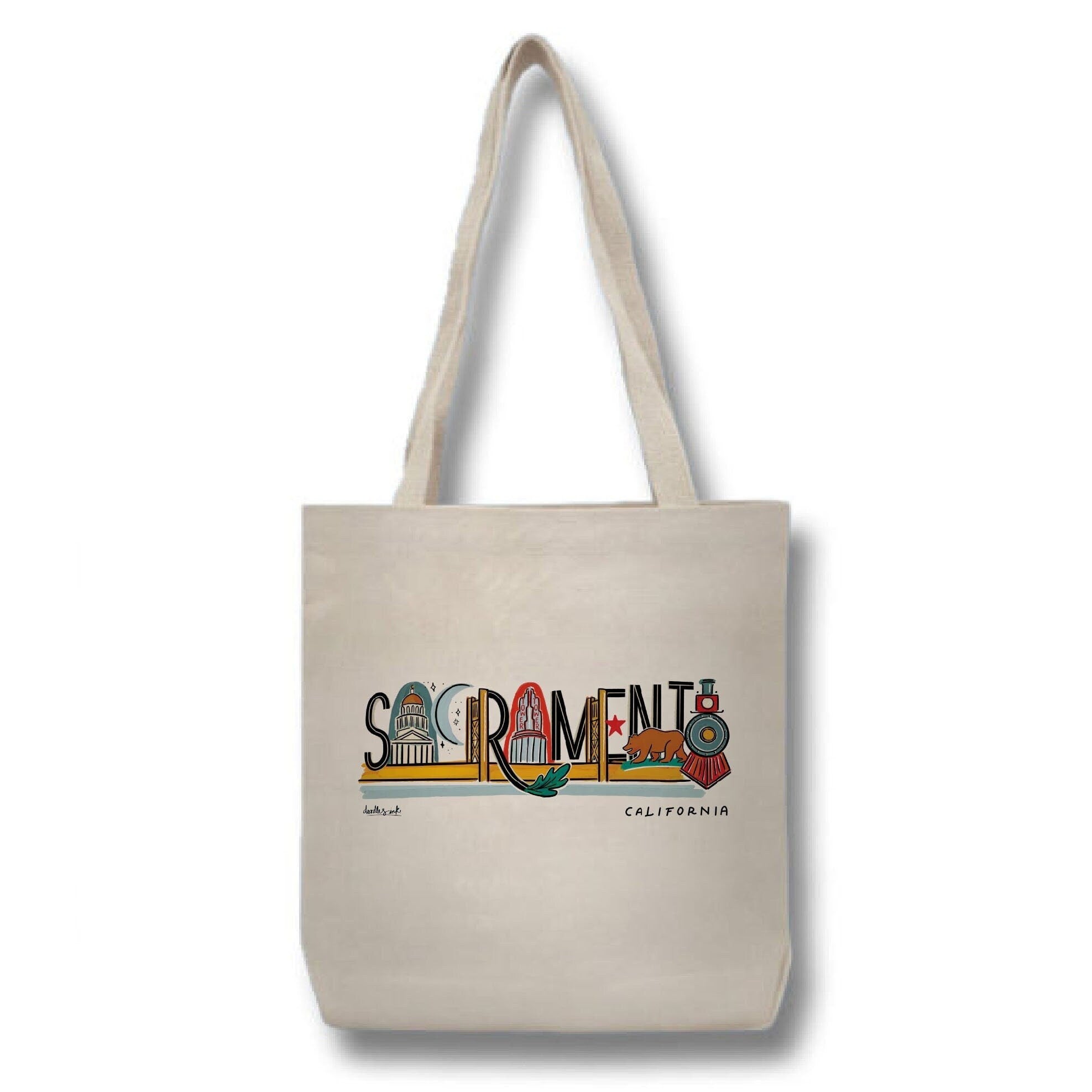 Sacramento Landmark Lettering Tote Bag