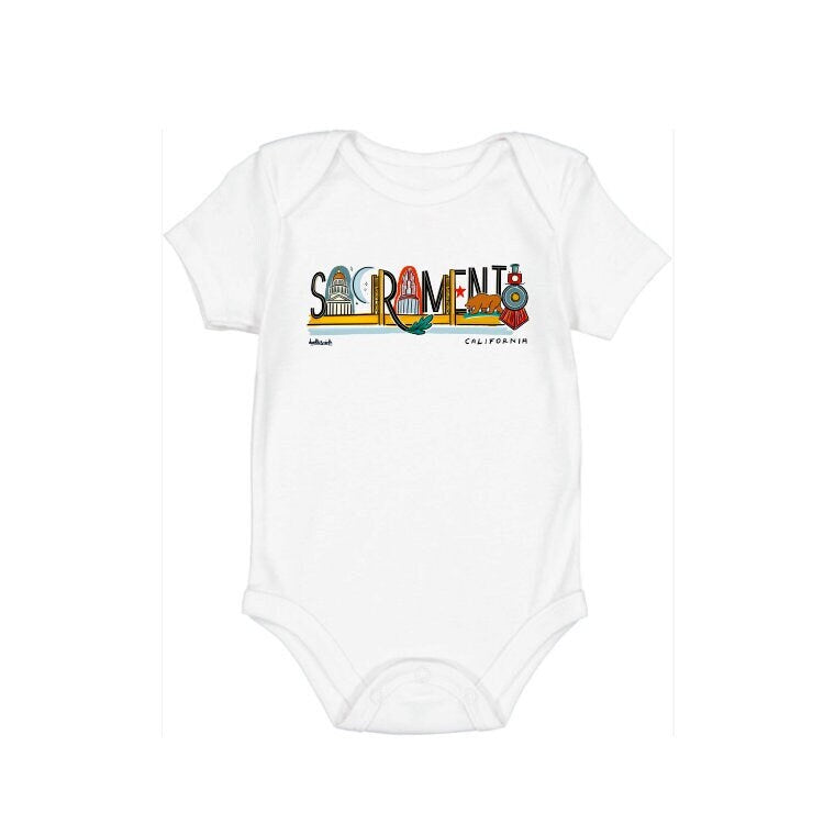 Sacramento Landmark Lettering Baby Onesie