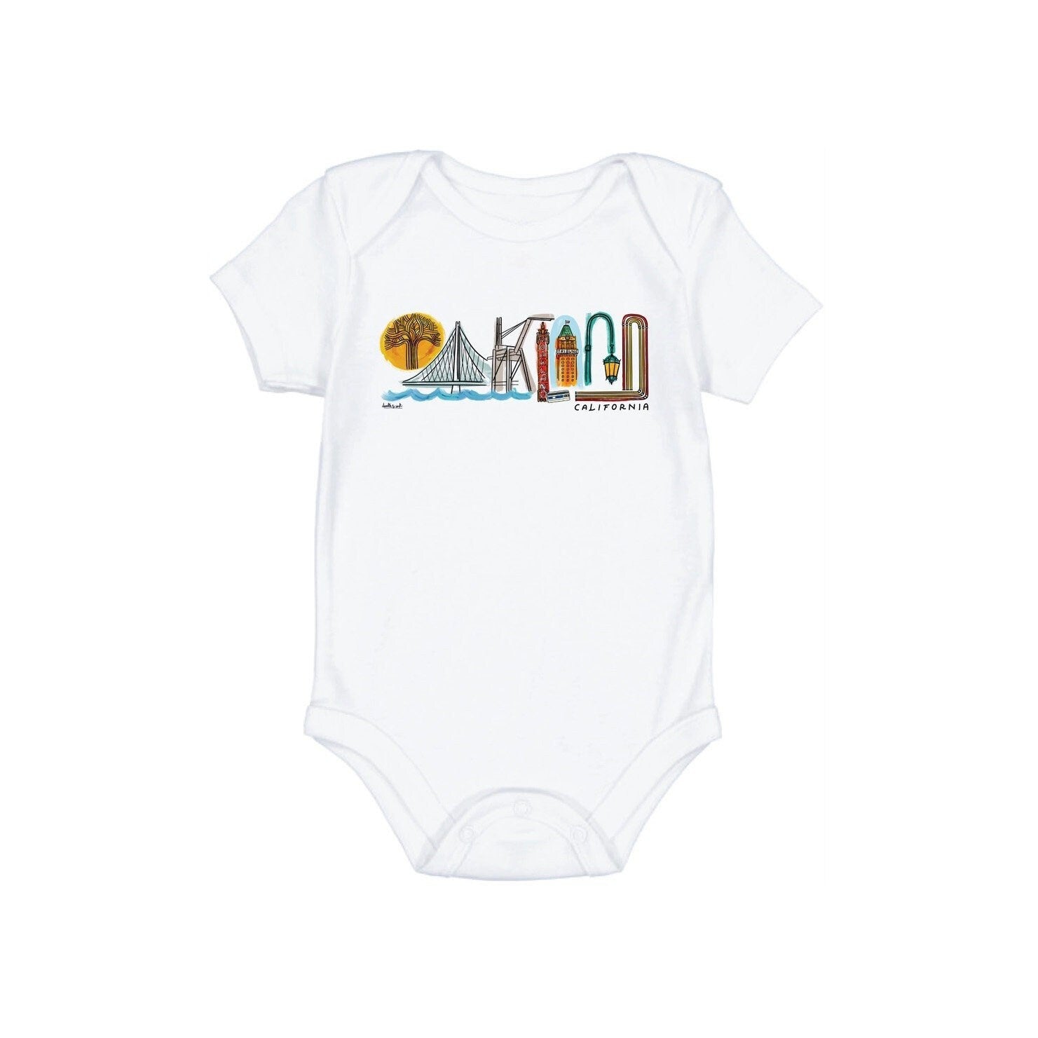 Oakland Landmark Lettering Baby Onesie