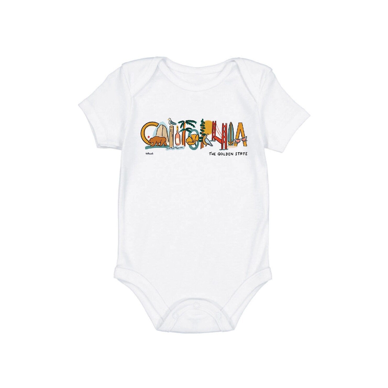 California Landmark Lettering Baby Onesie