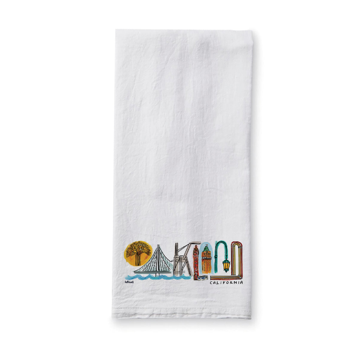 Oakland California Landmark Lettering 19x28" Tea Towel