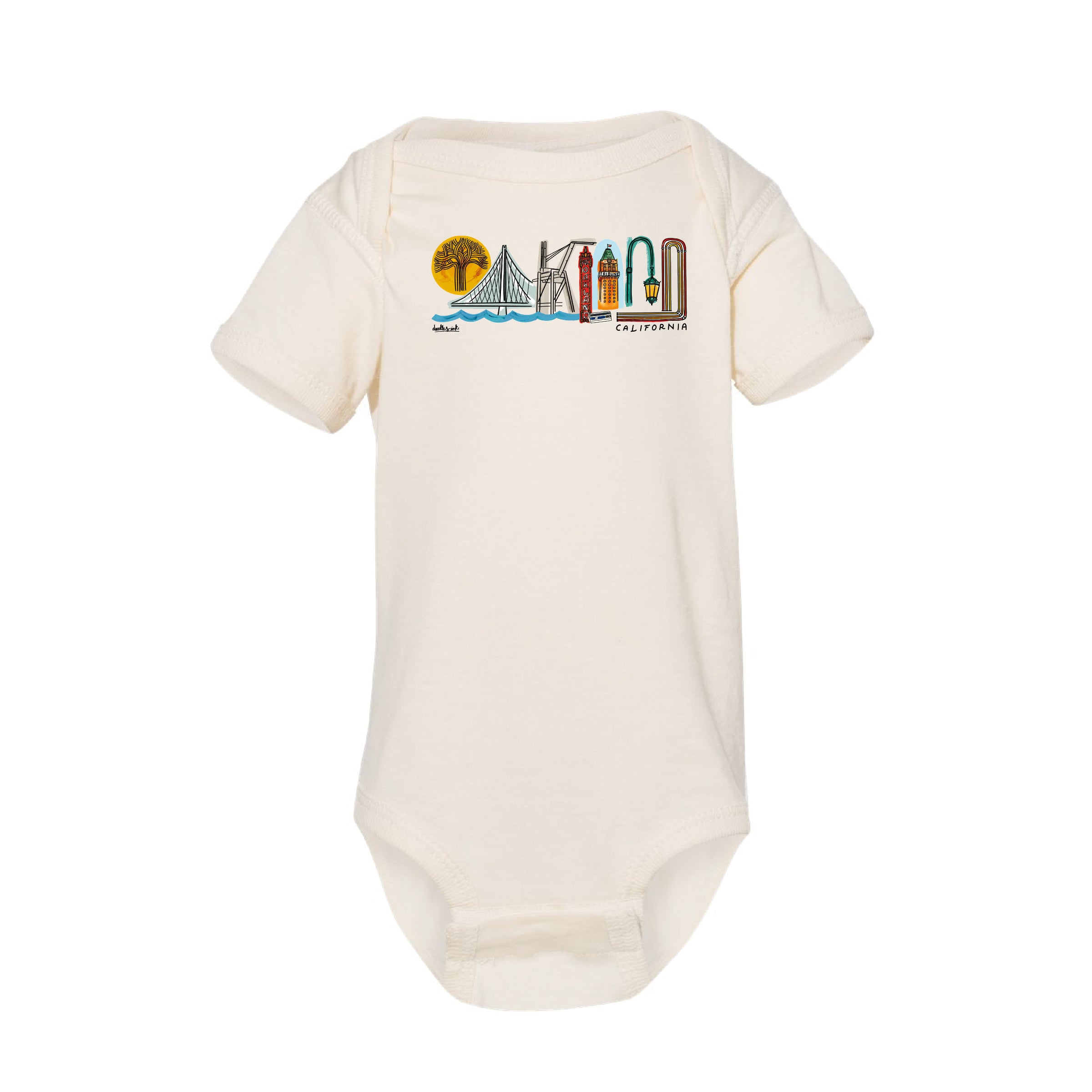 Oakland Landmark Lettering Baby Onesie