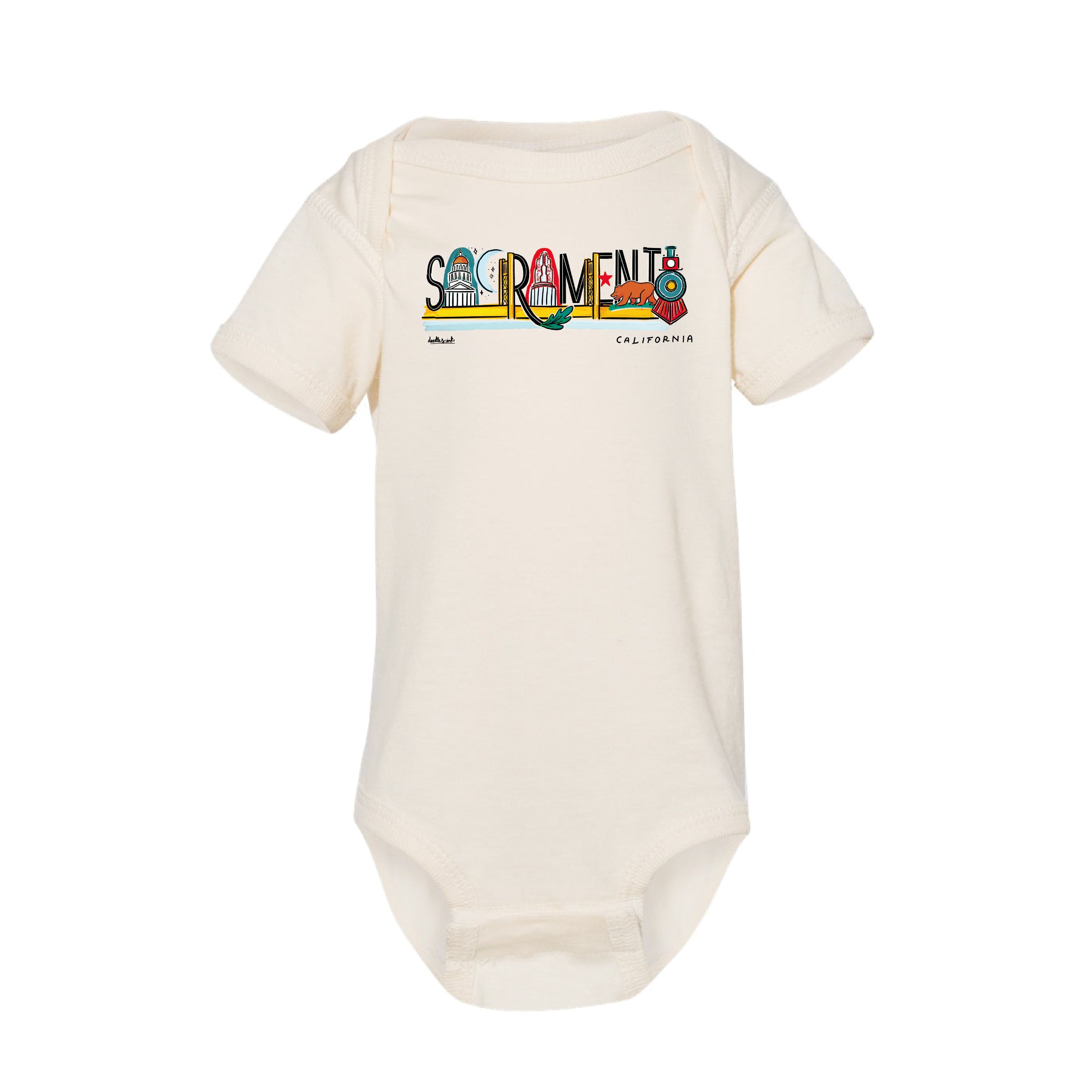 Sacramento Landmark Lettering Baby Onesie