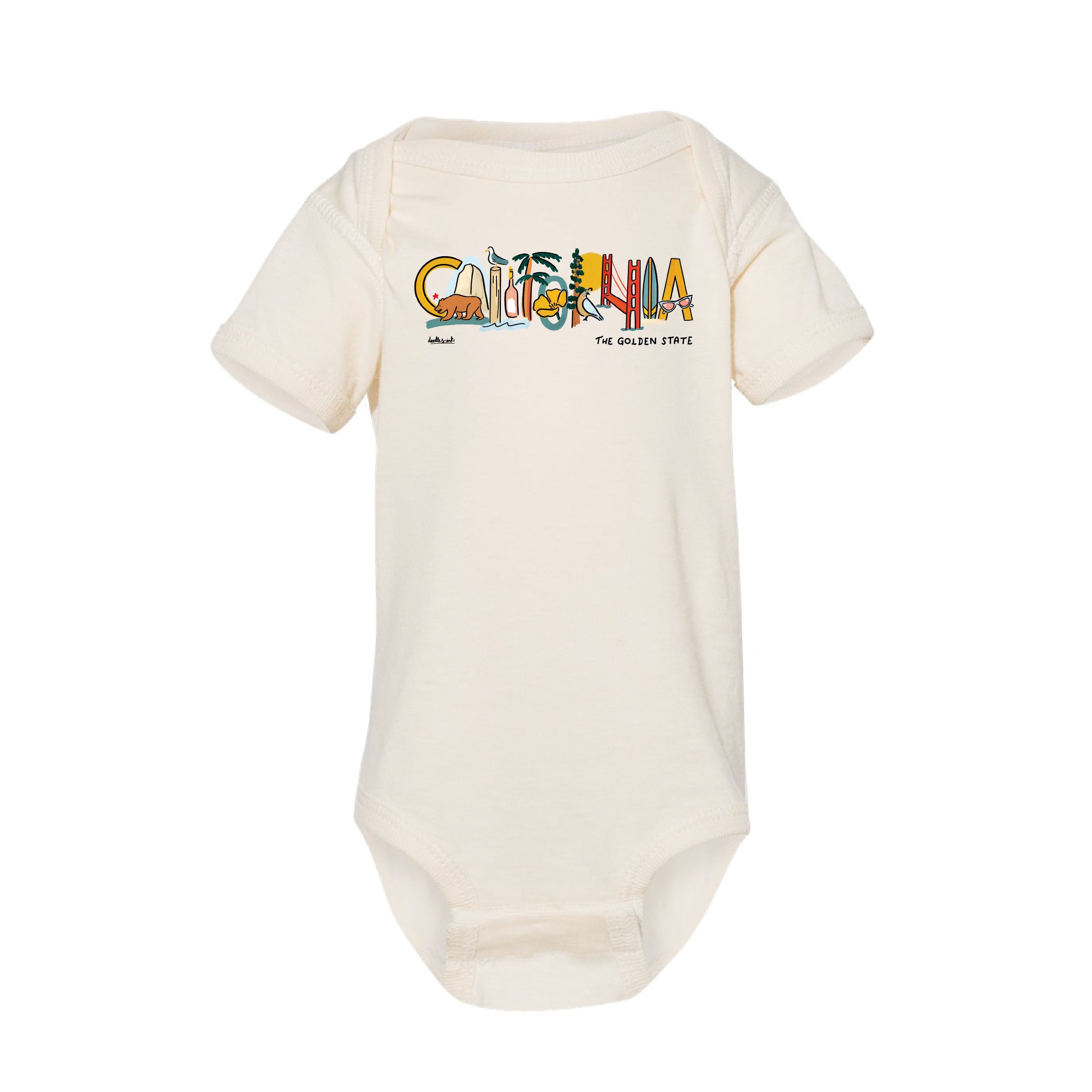 California Landmark Lettering Baby Onesie