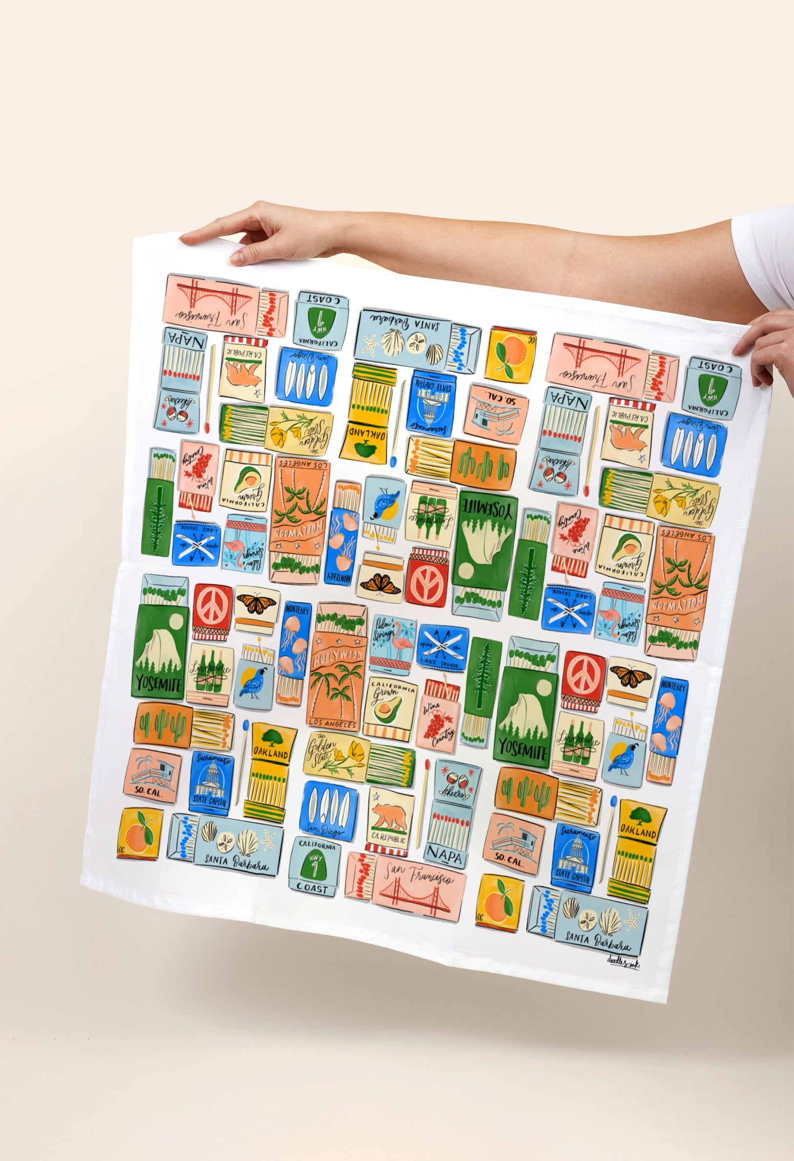 California Matchboxes Tea Towel