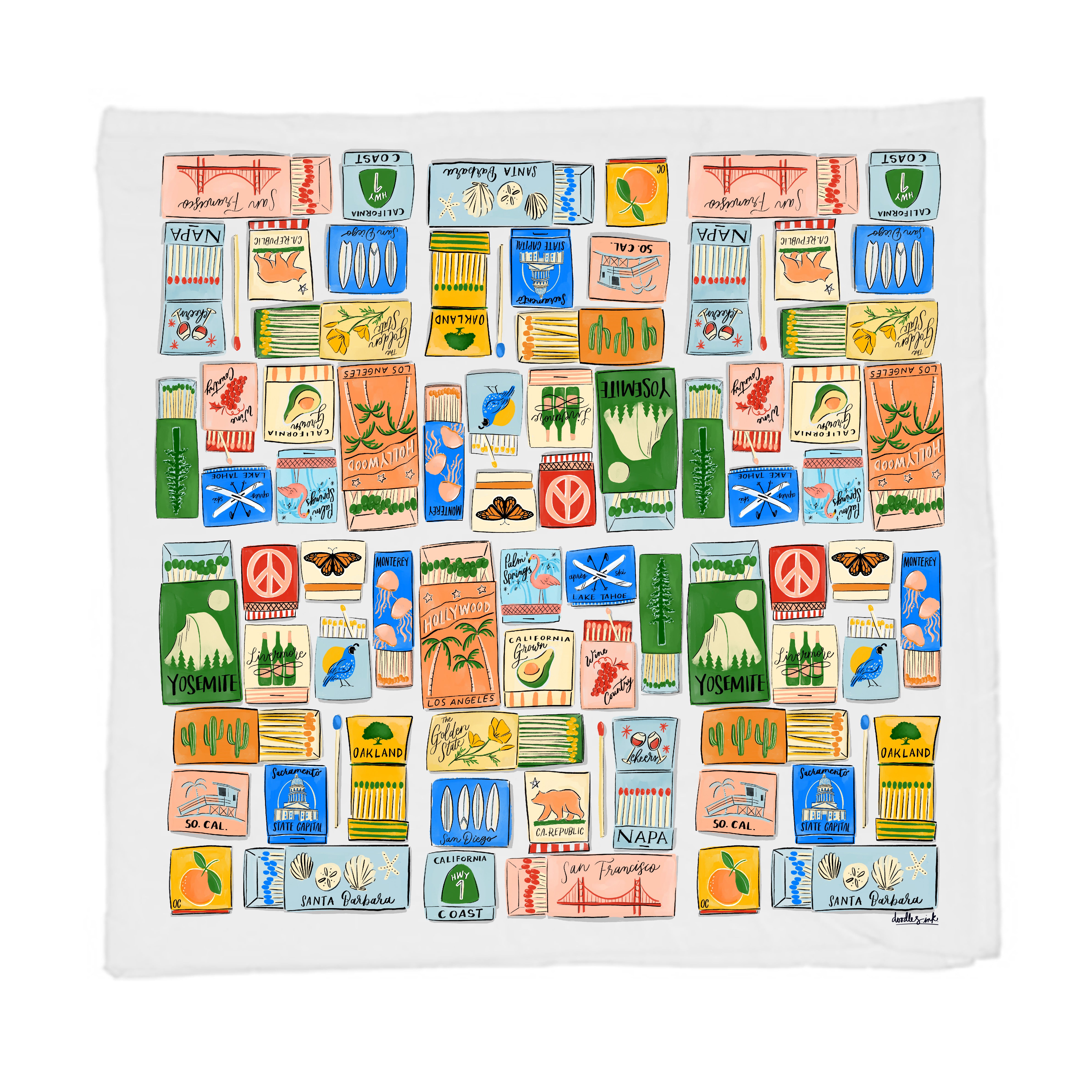 California Matchboxes Tea Towel