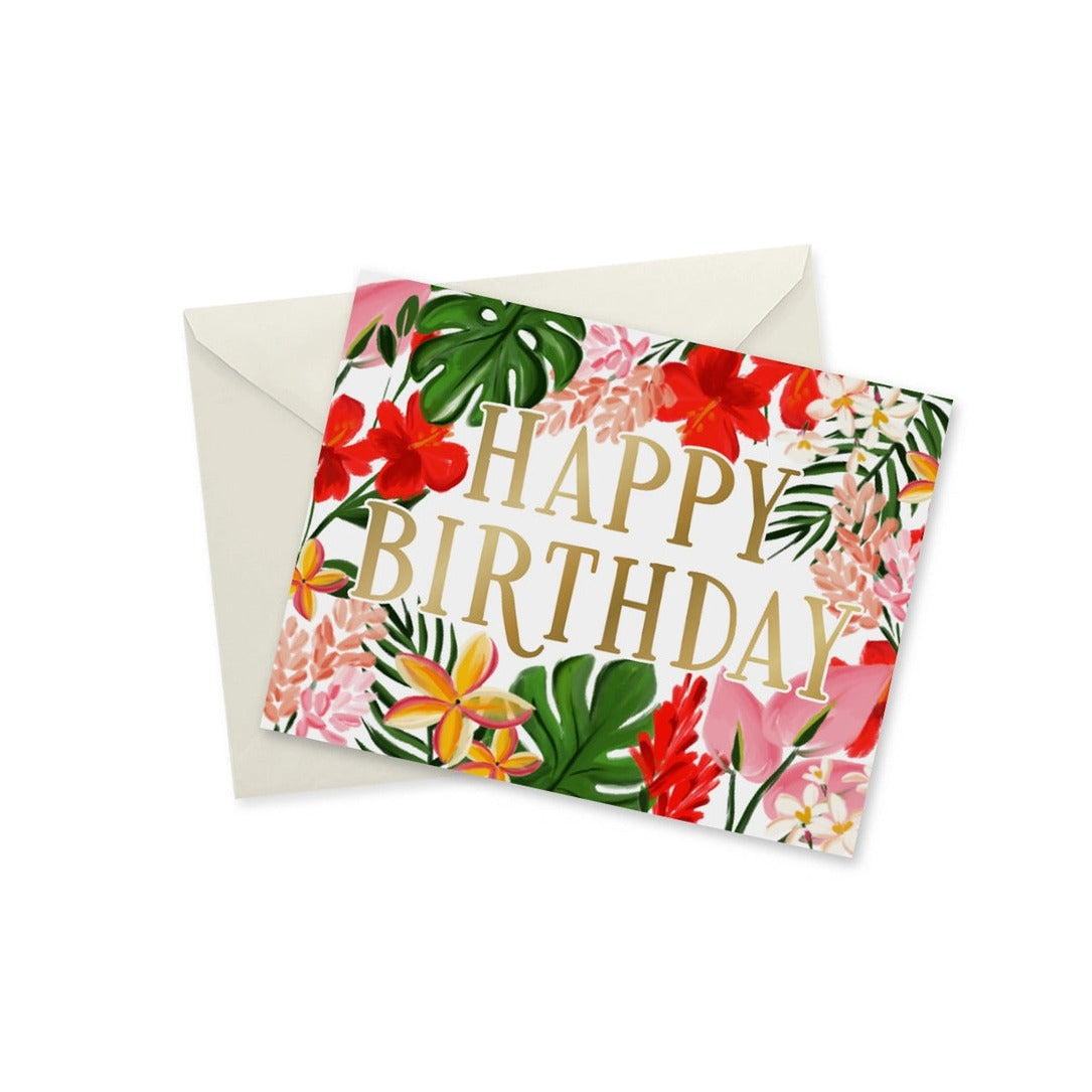 Tropical Birthday Gold Foil Notecard