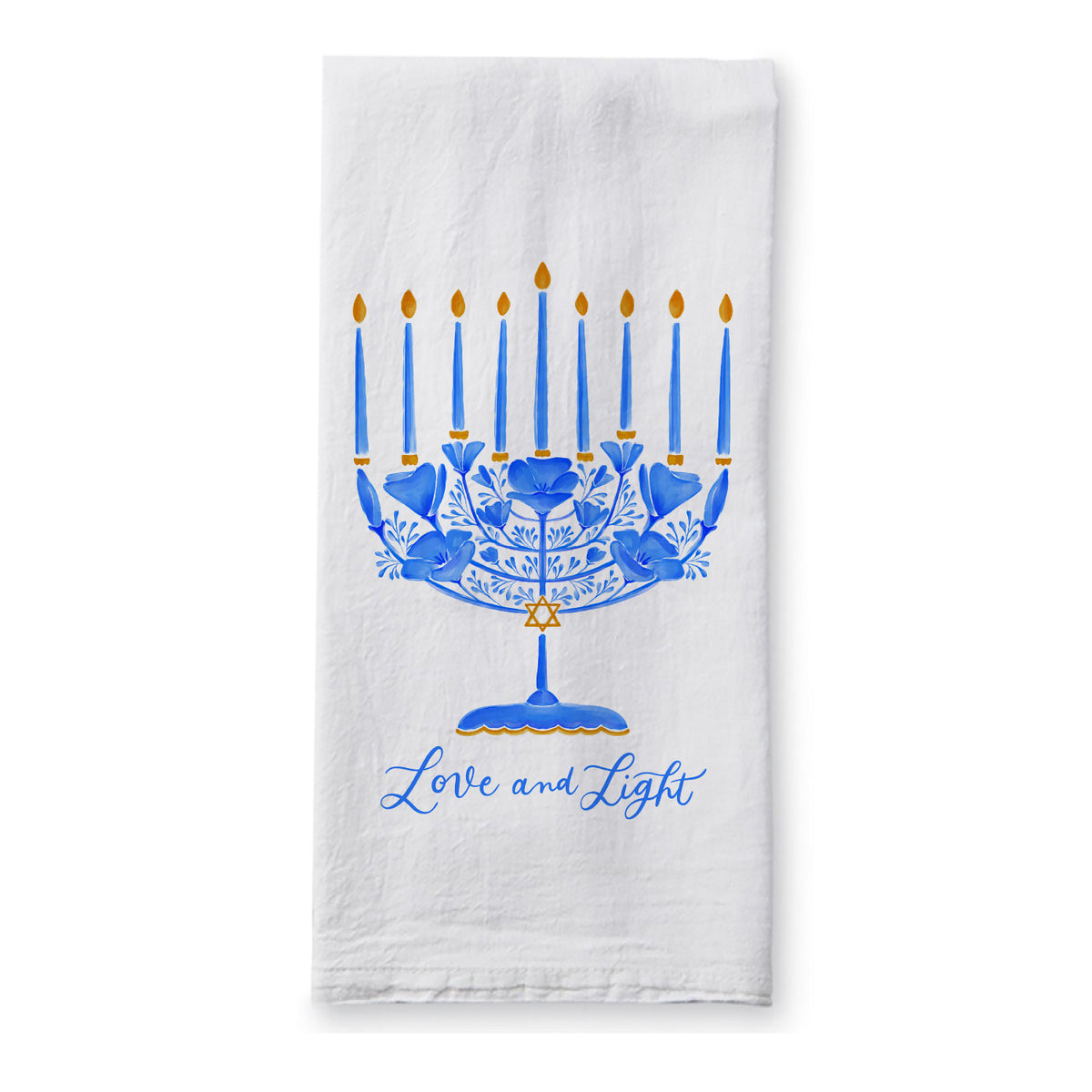 Love and Light Menorah Hanukkah Tea Towel