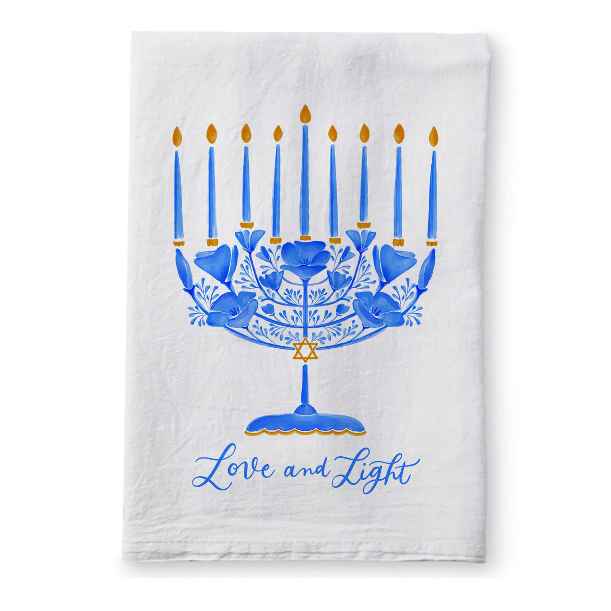 Love and Light Menorah Hanukkah Tea Towel