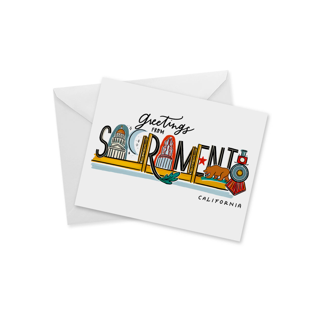 Greetings From Sacramento - Landmark Lettering Notecard | doodles.ink.