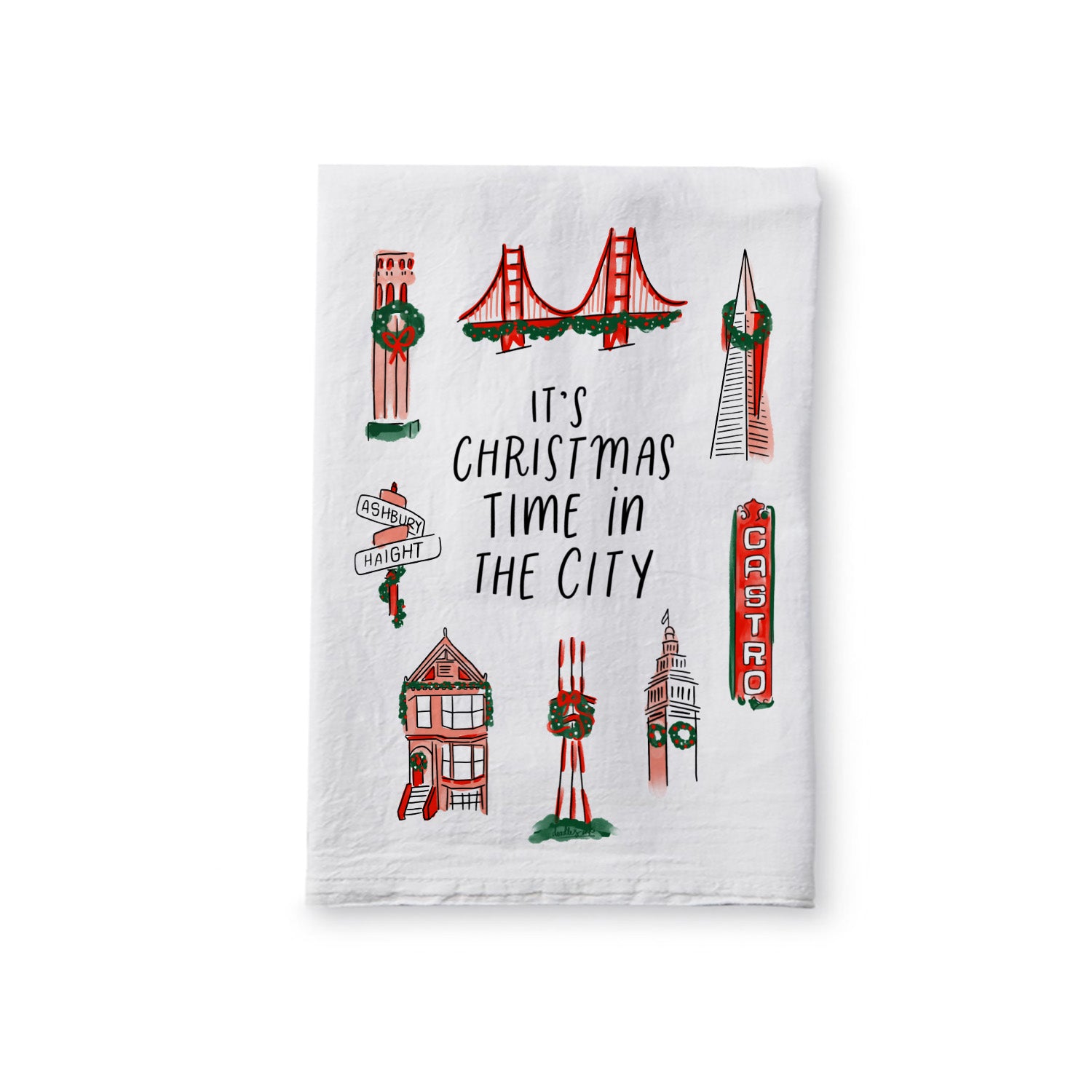 Christmas Time In The City Holiday Tea Towel