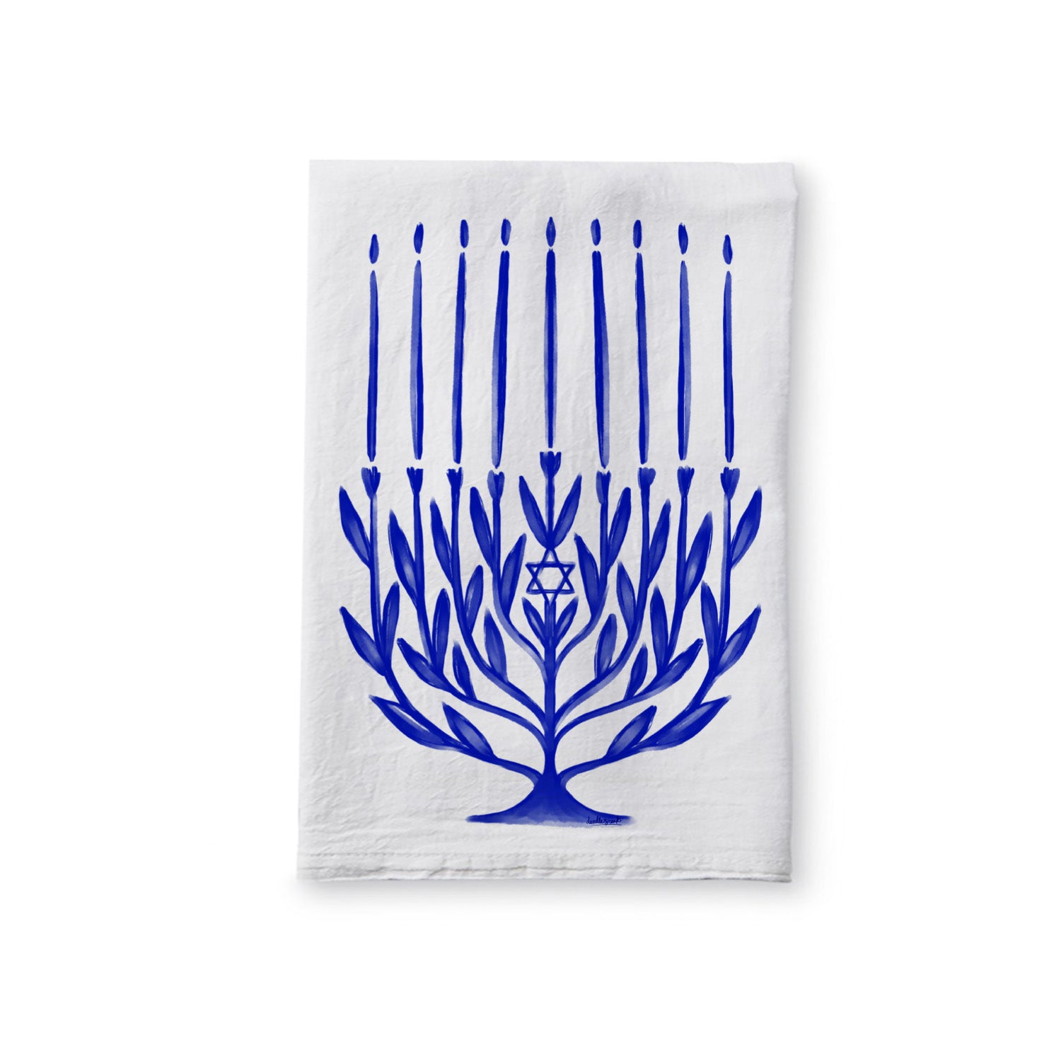 Botanical Menorah Hanukkah Tea Towel