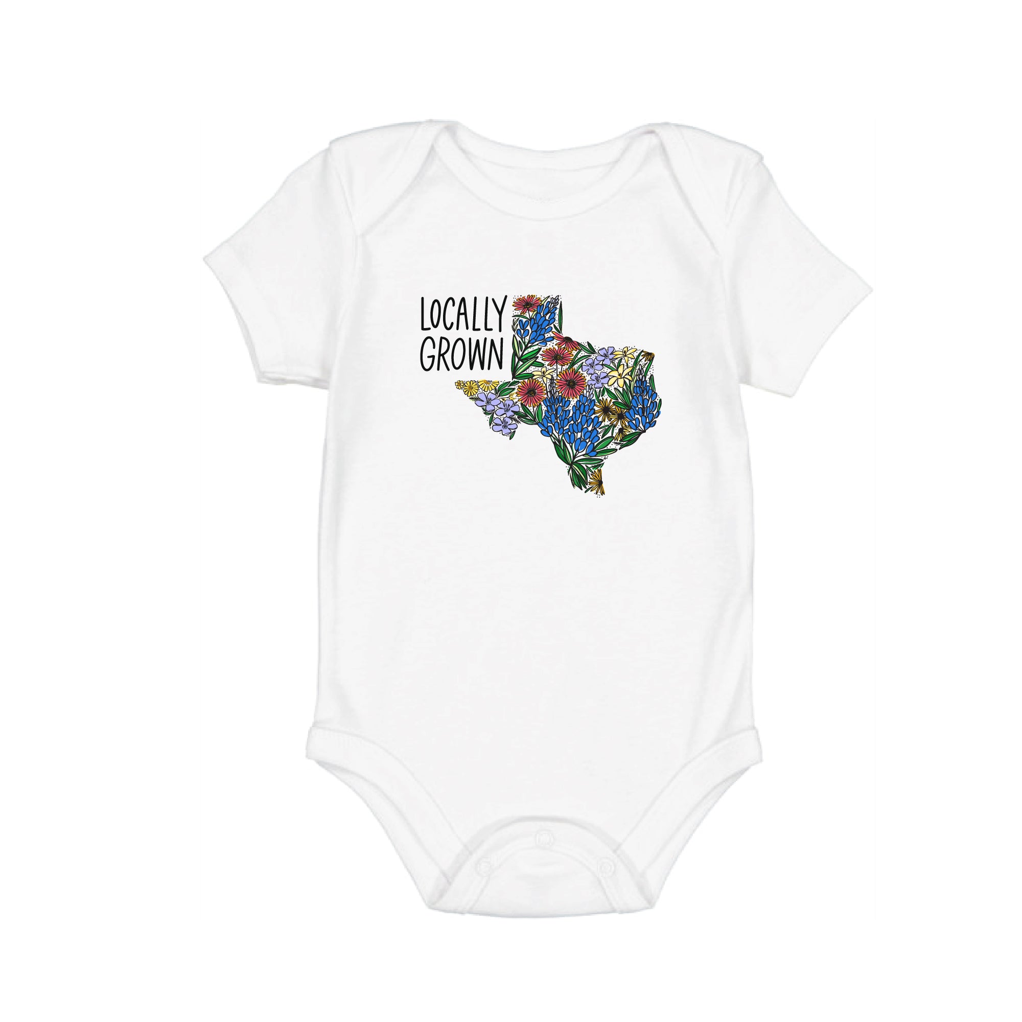 Texas Locally Grown Wildflower State Silhouette Baby Onesie