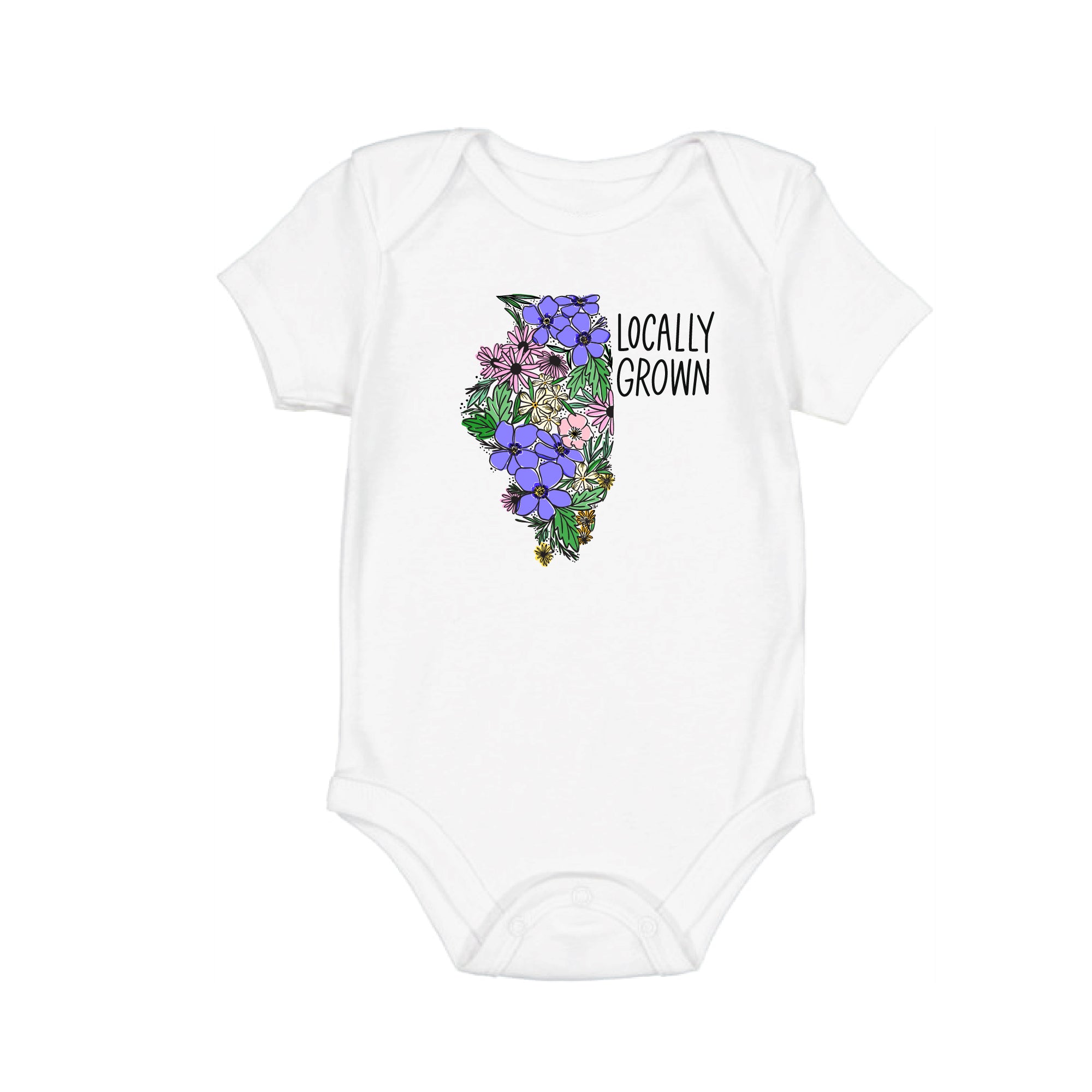 Illinois Locally Grown Wildflower State Silhouette Baby Onesie