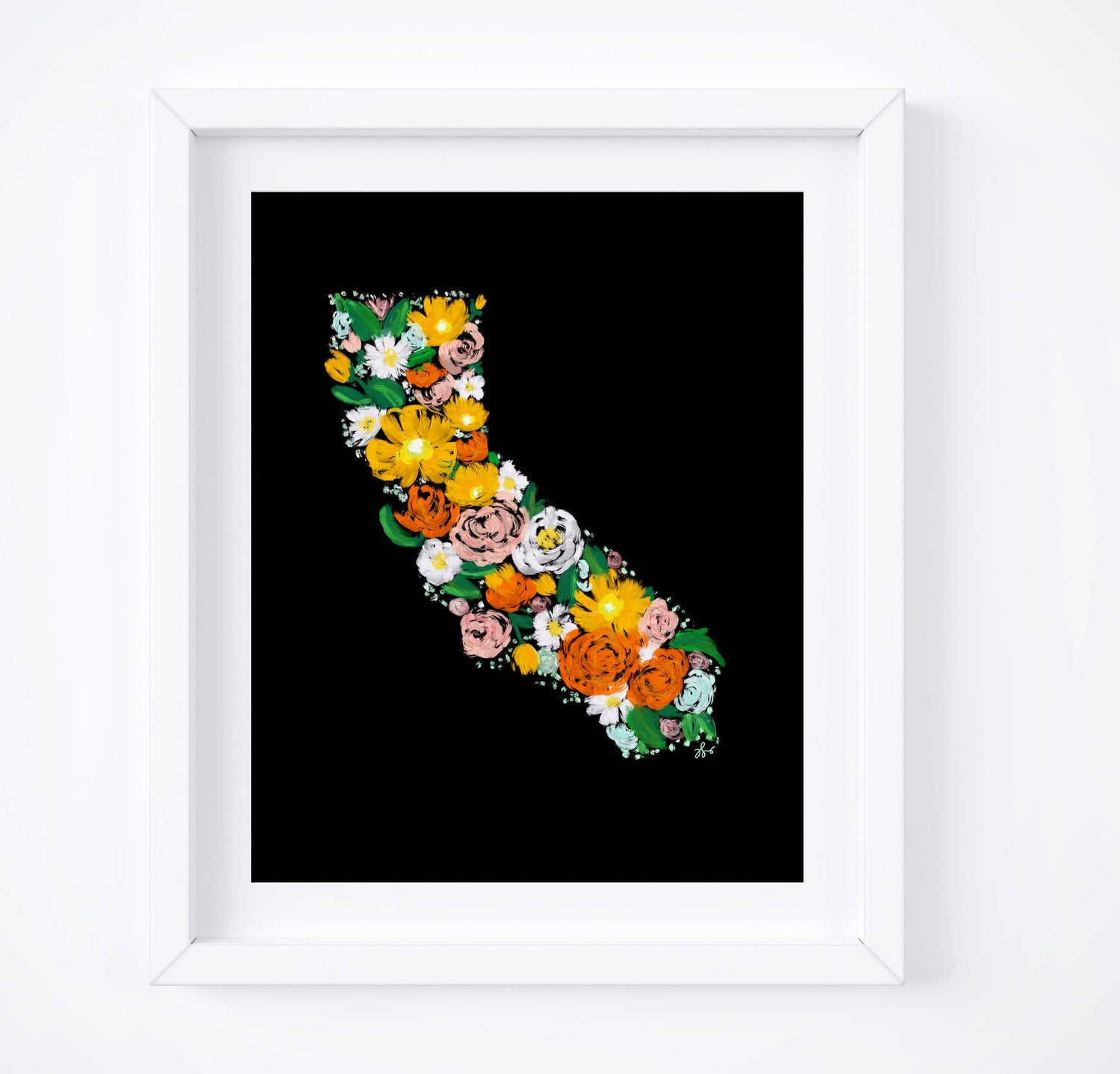California Floral  State Silhouette Art Print
