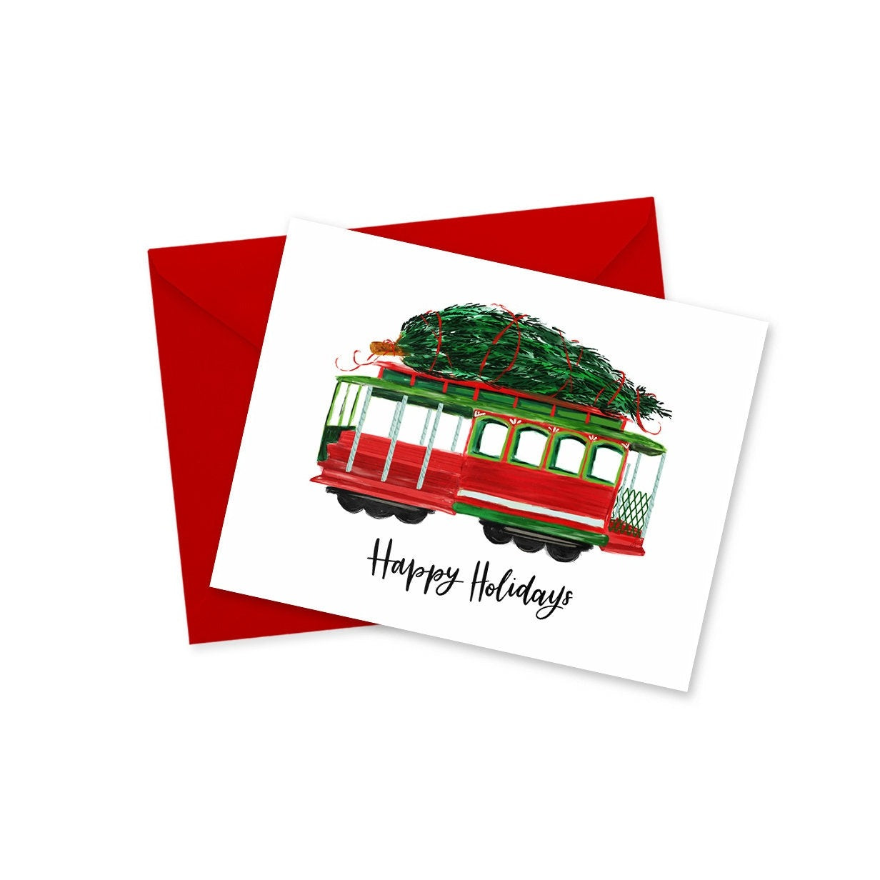 Holiday Cable Car Greeting Card