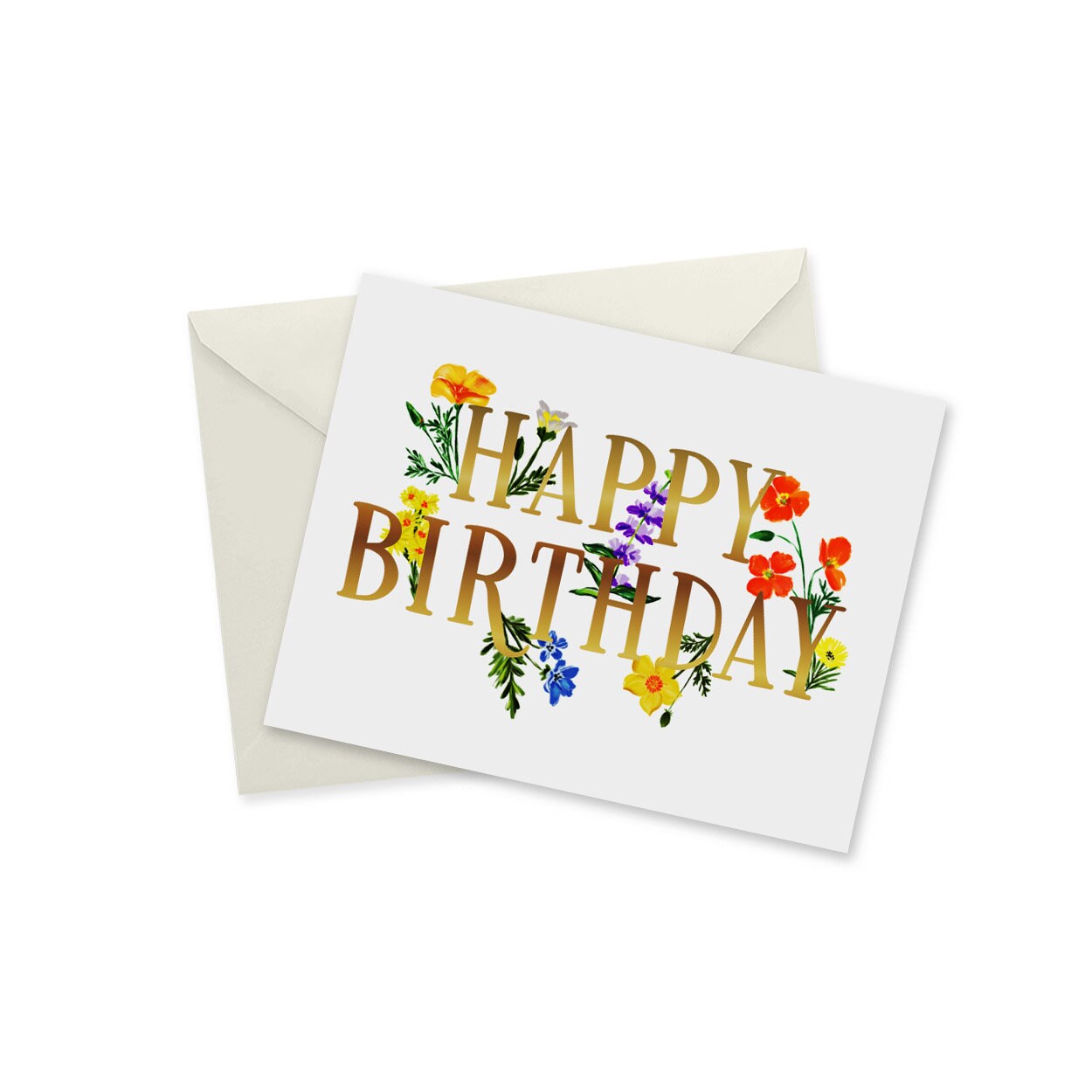 Happy Birthday Wildflowers Gold Foil Notecard