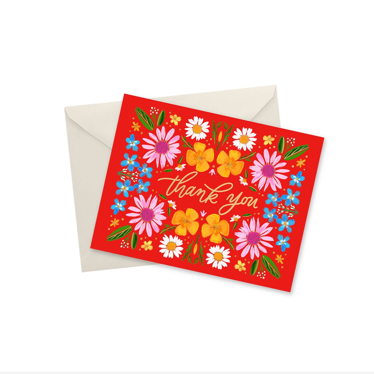 Wildflower Meadow Thank You Gold Foil Notecard