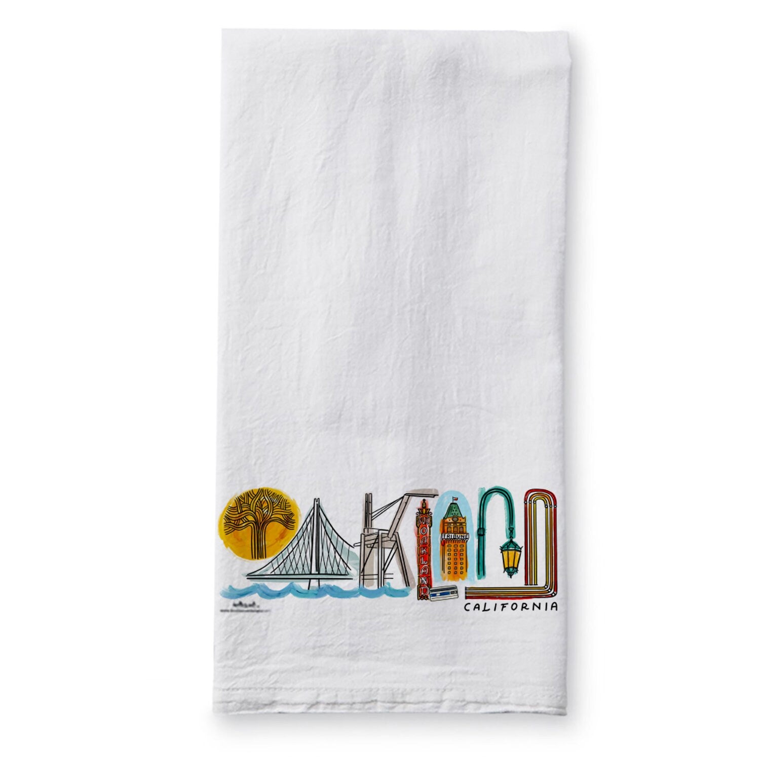 Oakland California Landmark Lettering Tea Towel