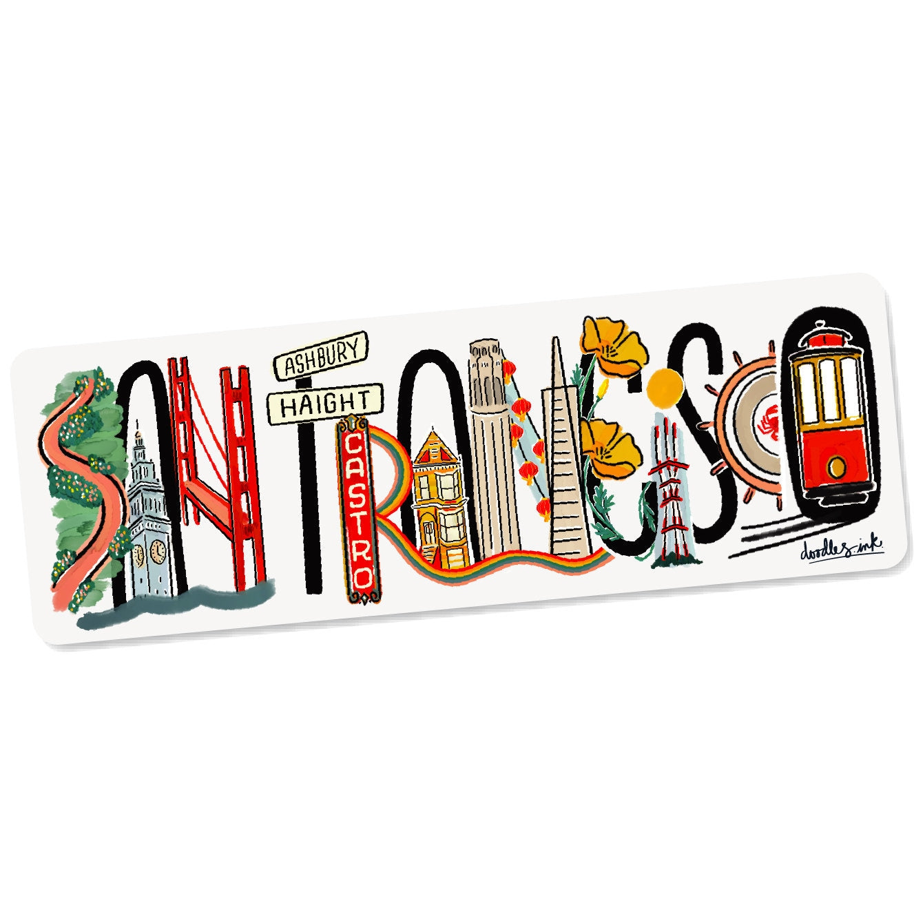 San Francisco Landmark Lettering Sticker – doodles.ink.