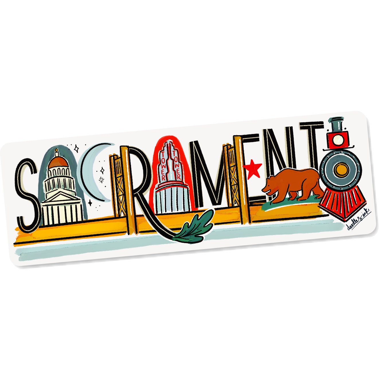 Sacramento Landmark Lettering Sticker – doodles.ink.