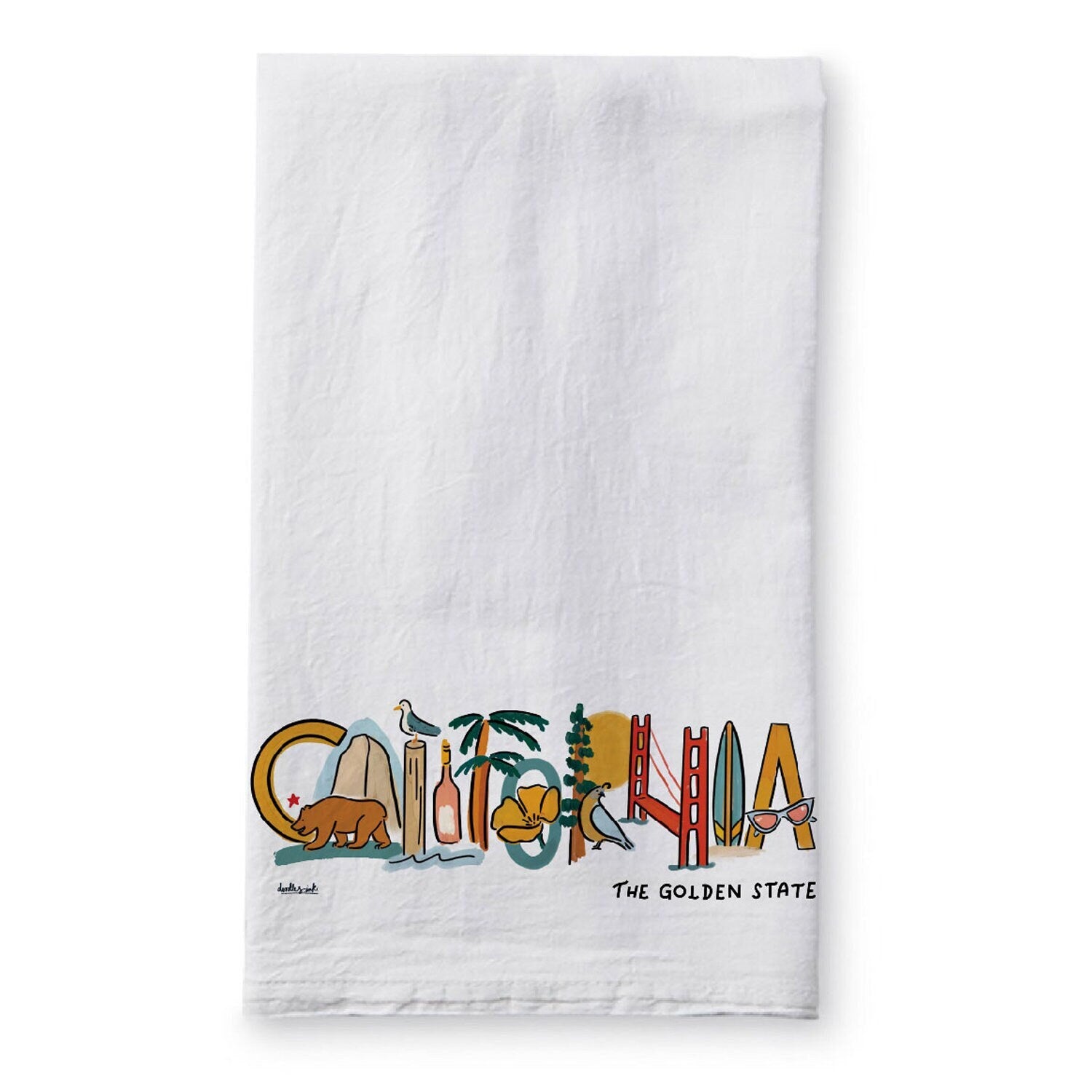 California Landmark Lettering Tea Towel