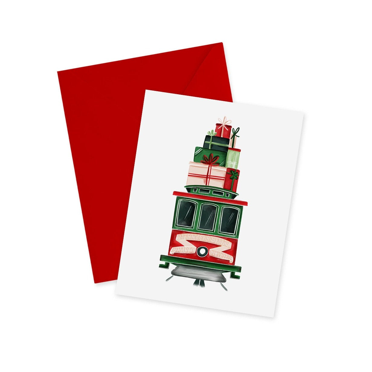 Cable Car With Gifts Holiday Greeting Card