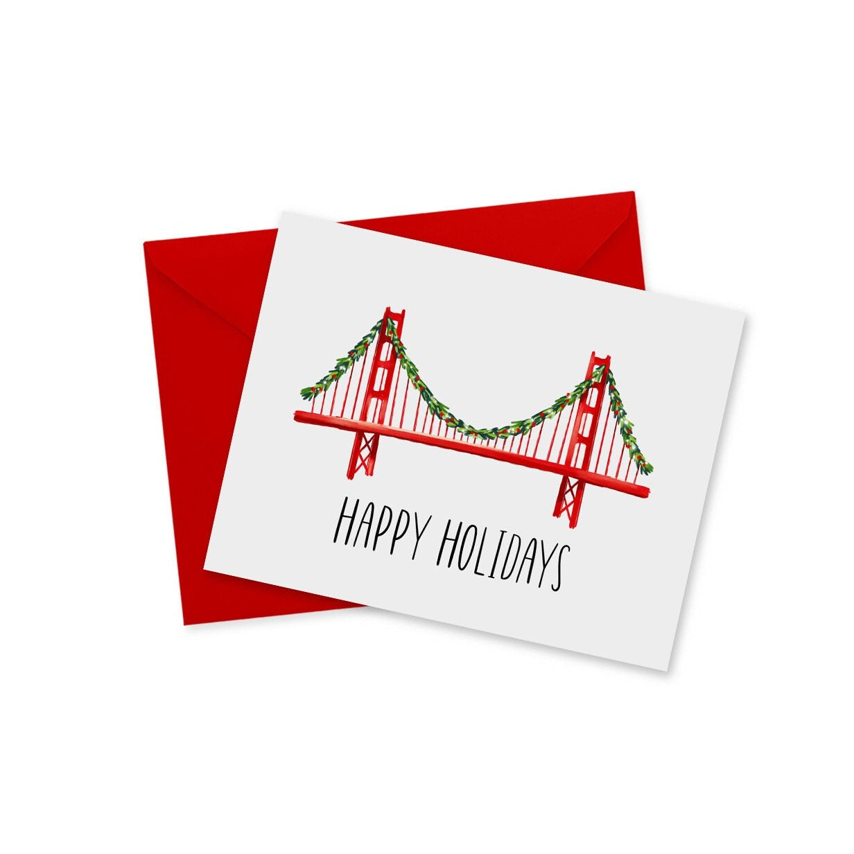 Golden Gate Bridge Garland Happy Holidays Greeting Card