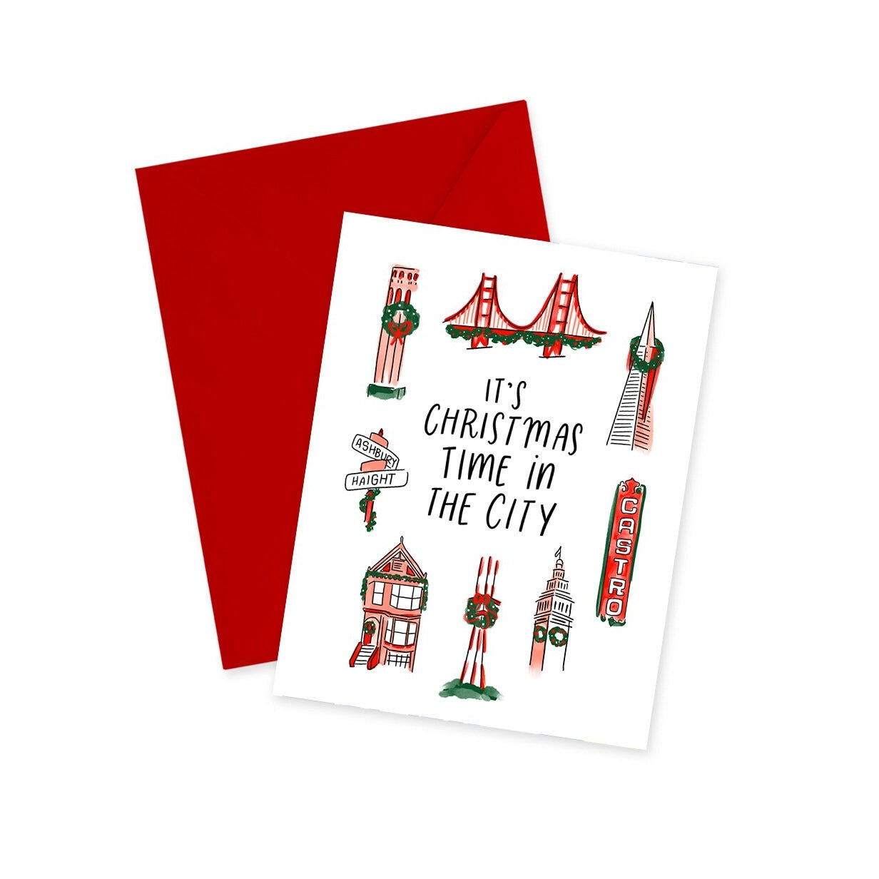 Christmas In The City San Francisco Landmarks Holiday Greeting Card
